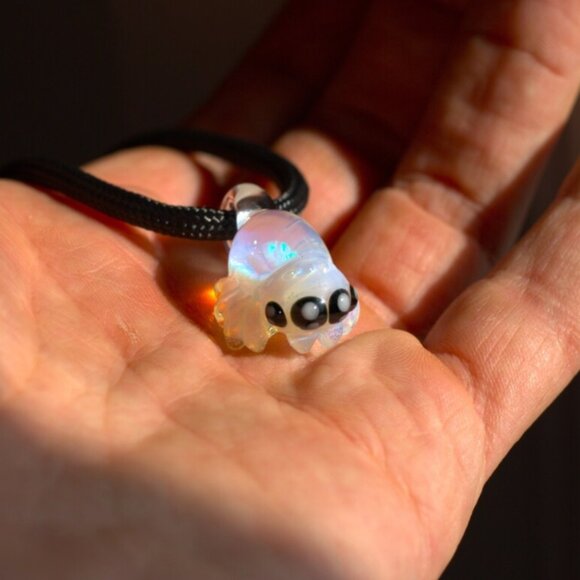 Glass Jumping Spider Pendant - Heady Glass Opal Pendant - Opal Necklace - Picture 4 of 7